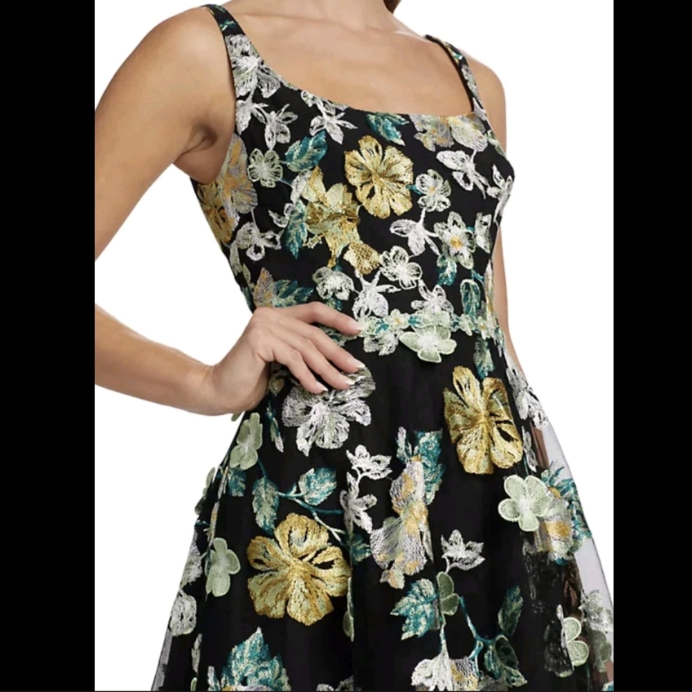 Marchesa Notte Floral Applique 3D Embroidered Tea Length Gown Tulle Size 8 - Picture 15 of 17